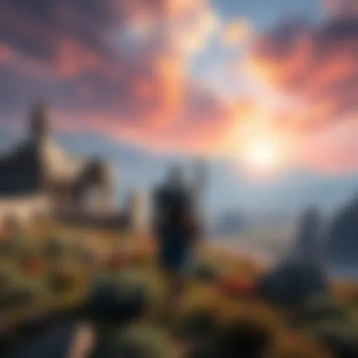 A character exploring a detailed landscape in Assassin's Creed Odyssey with ancient ruins in the background.
