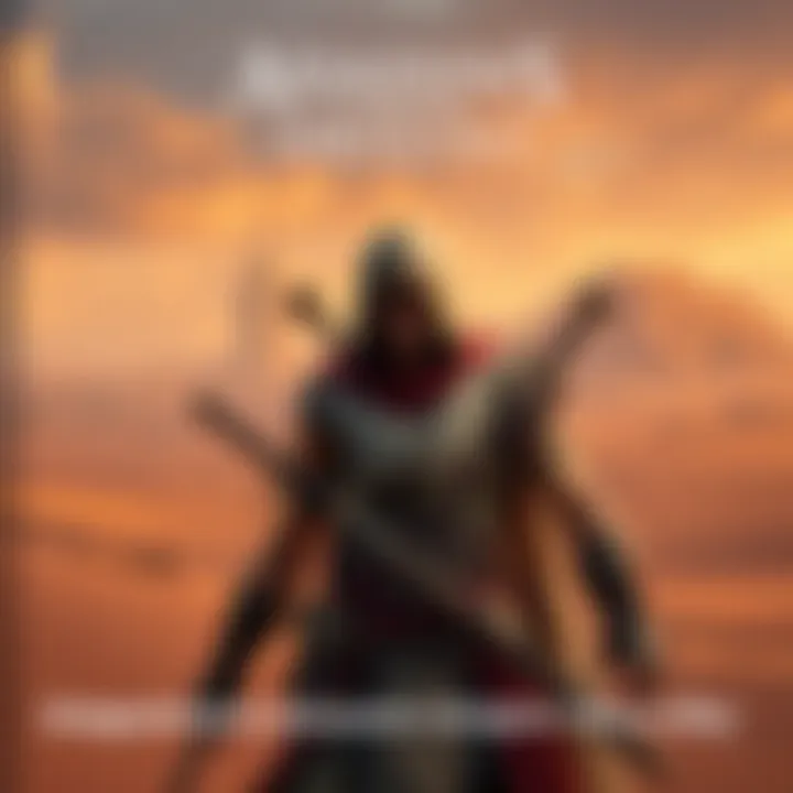 A character from Assassin's Creed Origins in a desert setting, looking confused and frustrated while holding a weapon. The game graphics show an expansive landscape with ancient structures in the background.