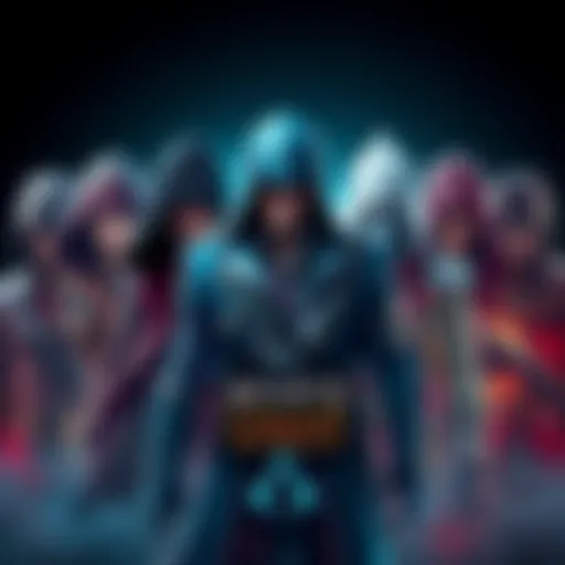A lineup of various Assassin's Creed protagonists showcasing their distinct styles and looks.