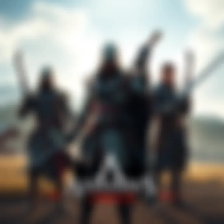 Three Assassins in Historical Setting Arno Dorian, Connor Kenway, and Shay Cormac stand together in a 1798 American landscape, ready for action with their weapons drawn.