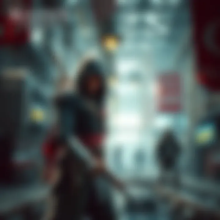 A scene depicting the protagonist from AC Syndicate in a bustling Industrial Revolution setting, showcasing stealth and action elements of the game.