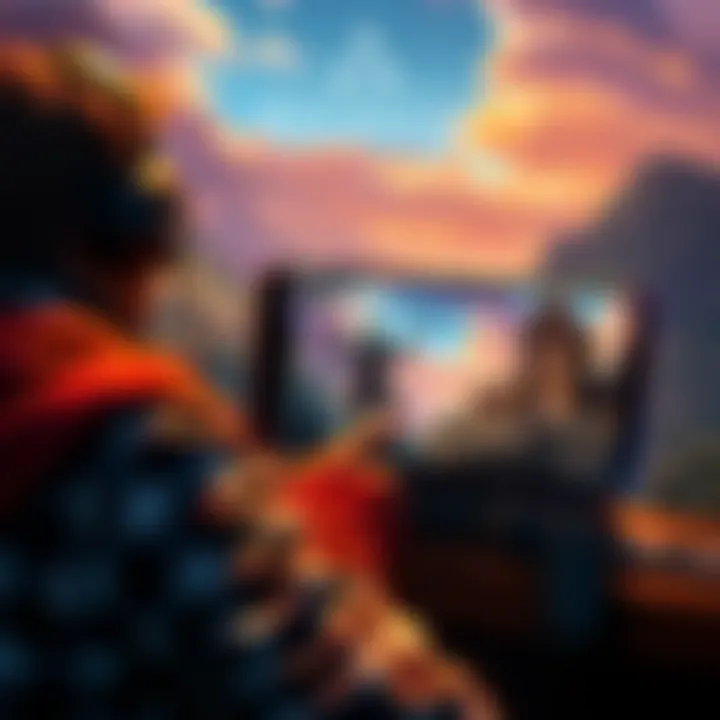 A gamer playing Assassin's Creed Valhalla on a console, showcasing the character in a battle scene with a scenic background.