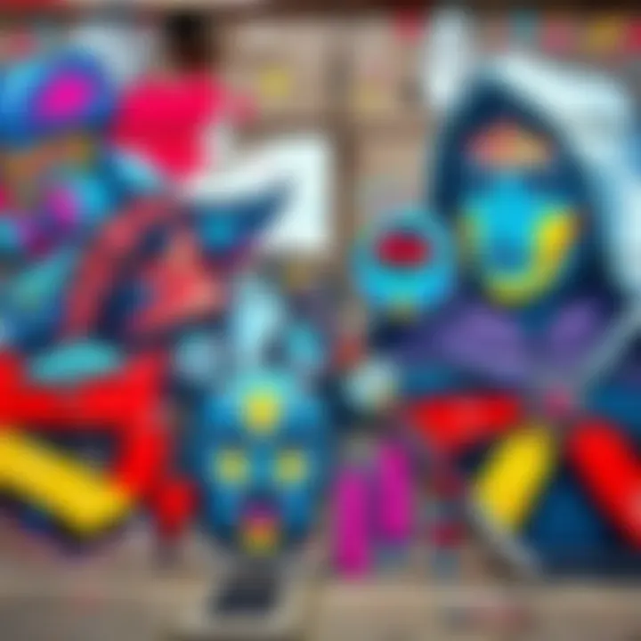 Graffiti Mural of Assassin's Creed Valhalla Colorful graffiti mural featuring characters and elements from Assassin's Creed Valhalla, created by local artists.