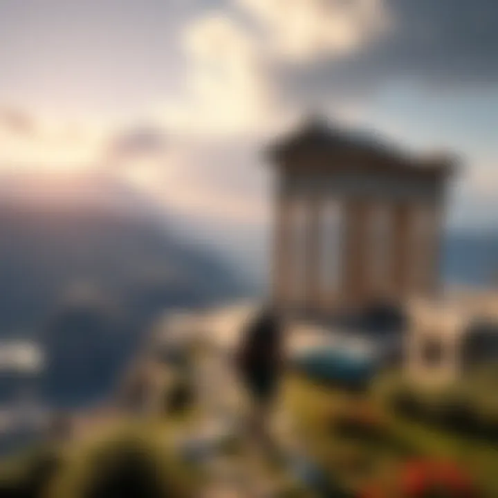 Assassin's Creed Odyssey gameplay scene A character exploring ancient Greece in Assassin's Creed Odyssey, showcasing vibrant landscapes and historical architecture.