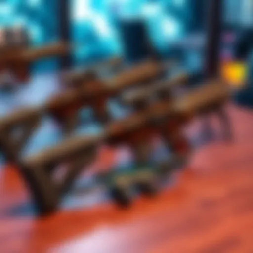 A selection of various assault rifles with unique designs on a gaming table, highlighting unconventional choices beyond the standard picks.