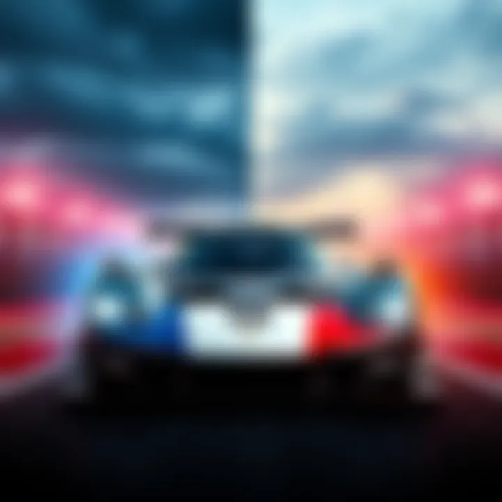 Graphic showing a racing car with a split background representing the old and new career modes in Assetto Corsa EVO