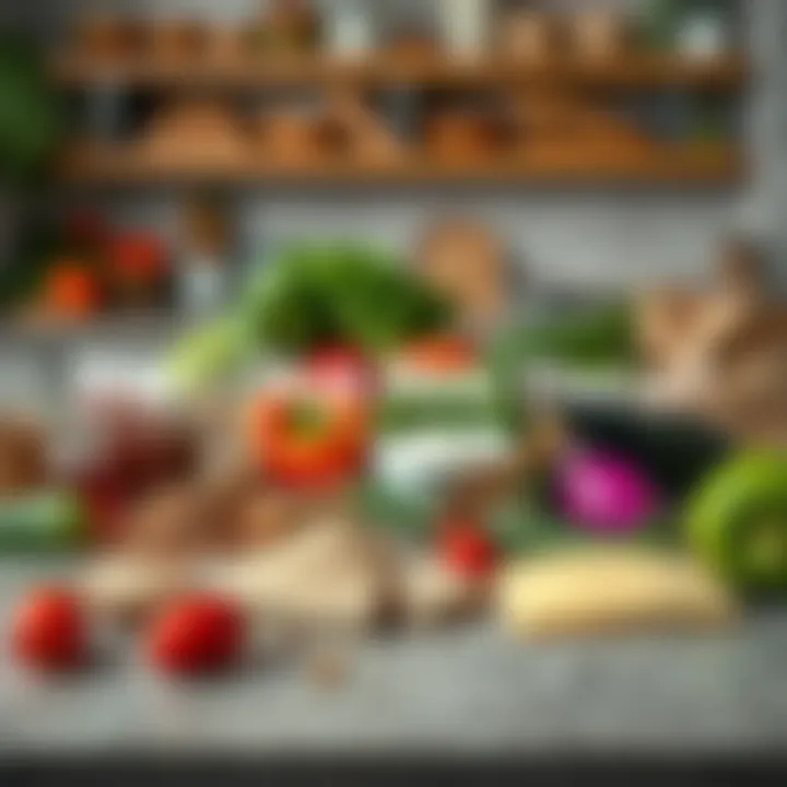 Assorted Cooking Ingredients A variety of common cooking ingredients like herbs, spices, and vegetables laid out on a kitchen counter.