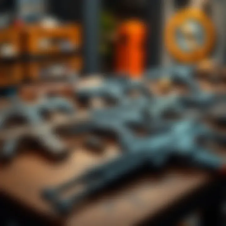 A variety of passive guns arranged on a table, showcasing their unique designs and features, ideal for enthusiasts.