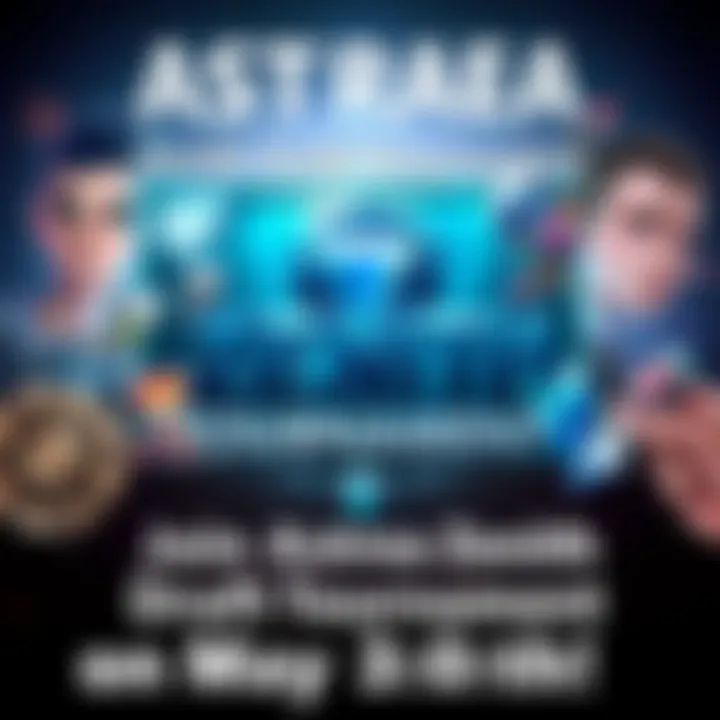 A poster advertising the Astraea Zenith Draft Tournament featuring gaming elements and prize details