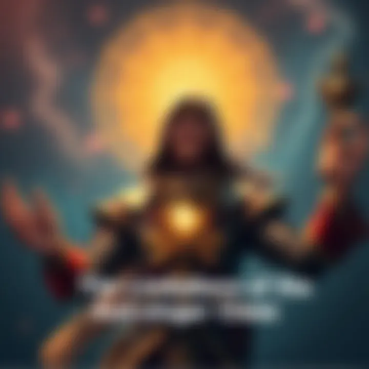 A character representing the astrologer class, showcasing magical abilities with a focus on intelligence, surrounded by symbols of strength and dexterity