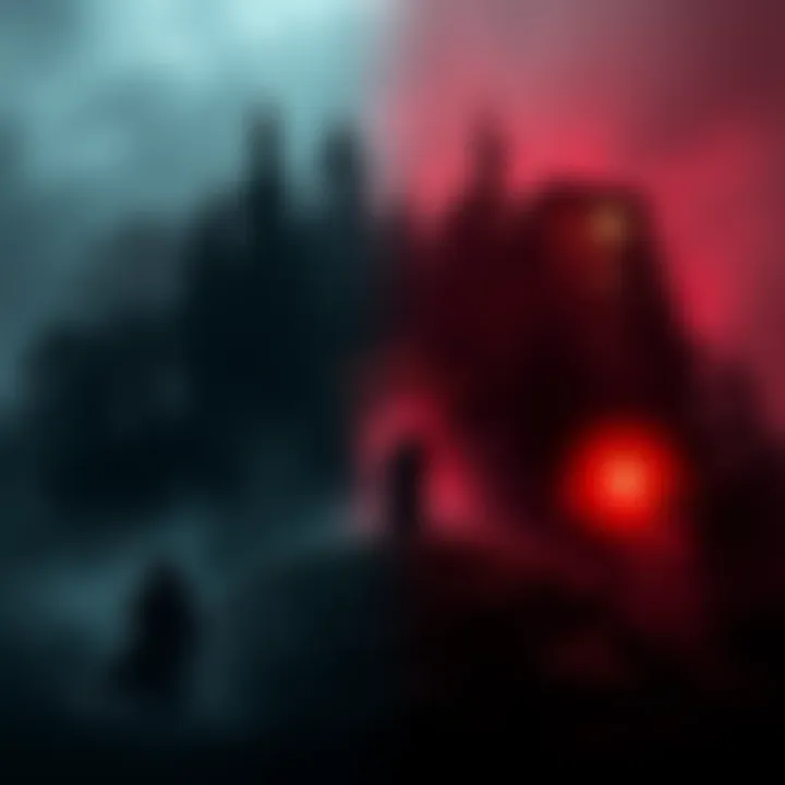 A collage of Asym Horror genre elements including dark forests, eerie shadows, and unsettling characters, reflecting the evolution of horror in 2025.
