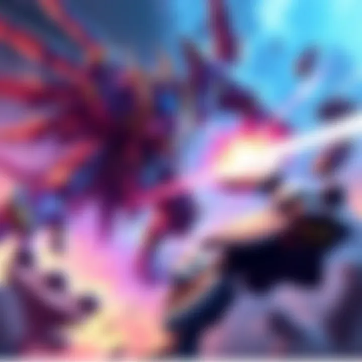 An action scene showing A-Tams unleashing a powerful attack against the Storm Hanger boss in a fantasy game setting