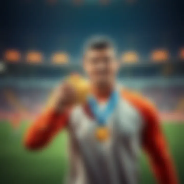 An athlete proudly displaying their shiny medal after a recent victory in sports