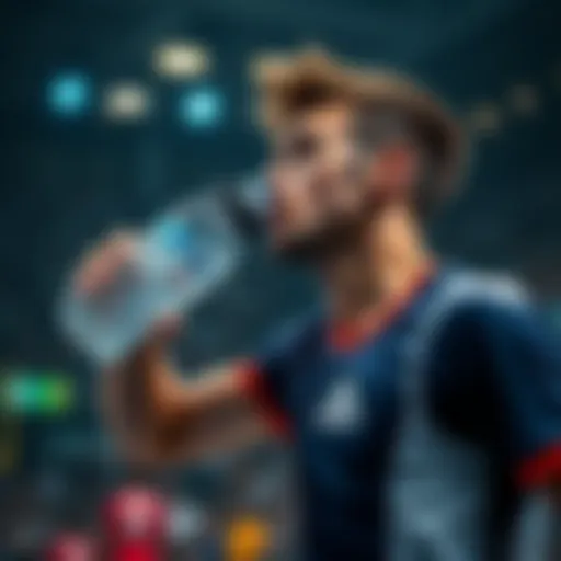 An athlete takes a quick drink from a water bottle during a fast-paced sports event, highlighting the importance of hydration in competition.