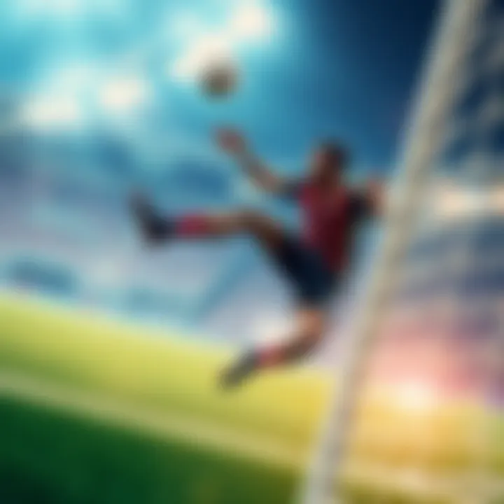 Athlete making a stunning save An athlete leaps to catch a soccer ball in mid-air during a match, showcasing exceptional skill and agility.