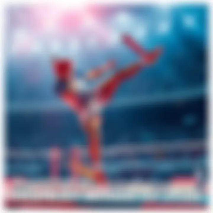 Athlete executes high kick An athlete performing a high kick during a competition, aiming for the highest point, showcasing their skill and strength.