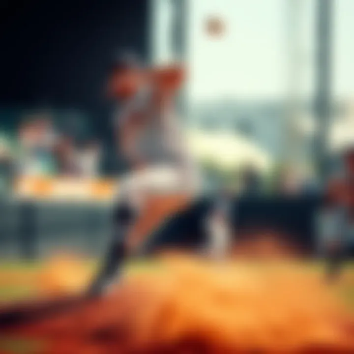 A pitcher in mid-throw, showcasing the action and strain of excessive throwing on performance.
