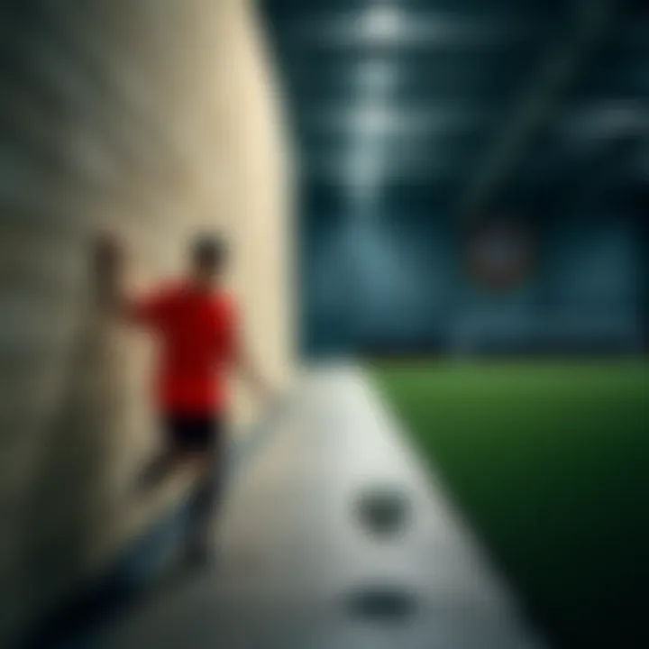 A soccer player practicing footwork against a wall to improve skills