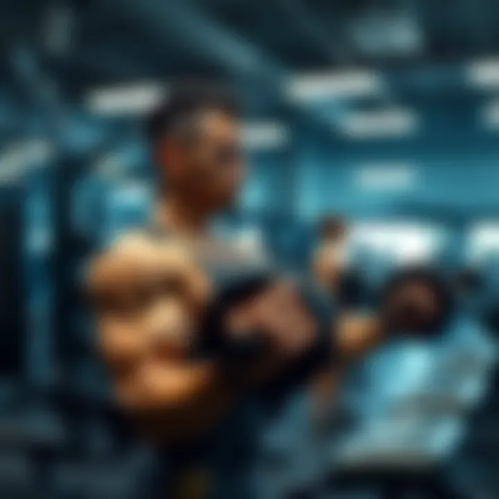 A focused athlete lifting weights in a gym, illustrating the concept of muscle memory during training.