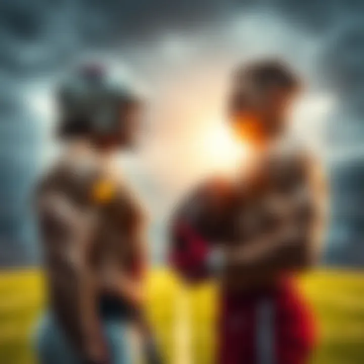Two athletes preparing for a match Two powerful athletes face off on a sports field, showcasing their determination and strength, ready for an epic showdown.