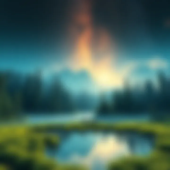 A beautifully designed virtual environment showcasing lush forests and a serene lake under a starry sky, representing an immersive gaming world.