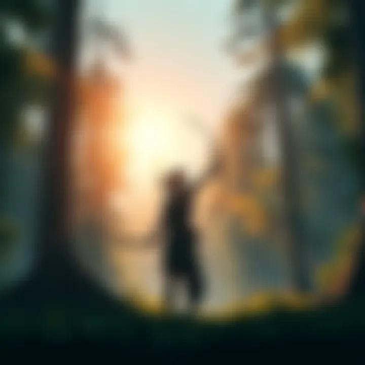 Atreus stands in a lush forest, holding a bow and looking towards the sky, symbolizing his connection to Loki.