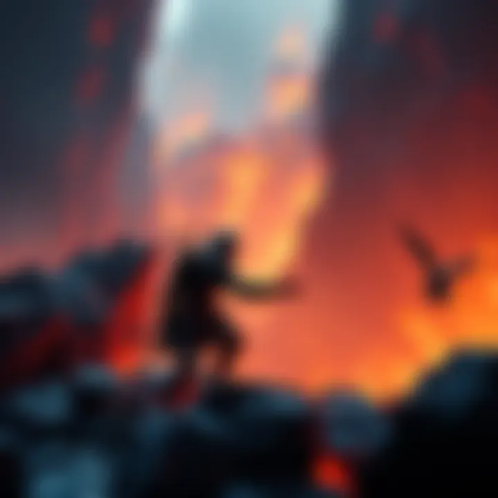 Atreus interacting with elements in the fiery realm of Muspelheim while exploring, showing his character in action within the game environment.