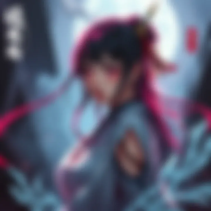 Concept art of Atsu, a character from Ghost of Yōtei, styled with modern femininity and fierce expressions, set against a mystical backdrop.