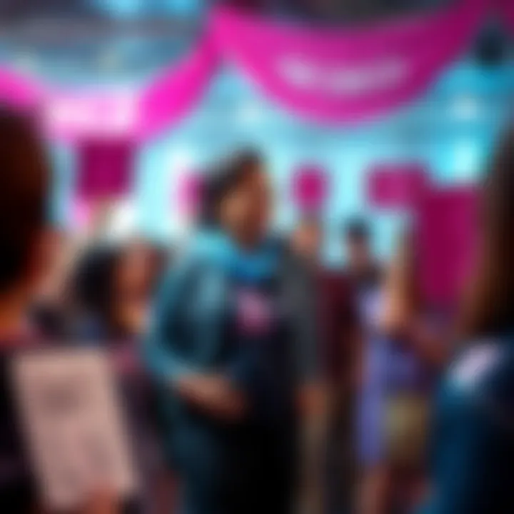 Auntie Liv speaking at a community event, surrounded by supporters holding signs for cancer awareness