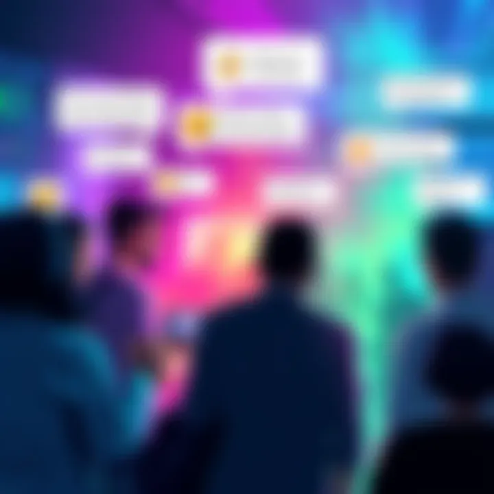 A group of people engaging in a lively chat about aura farming on a Discord server, with text bubbles and emojis illustrating their reactions.