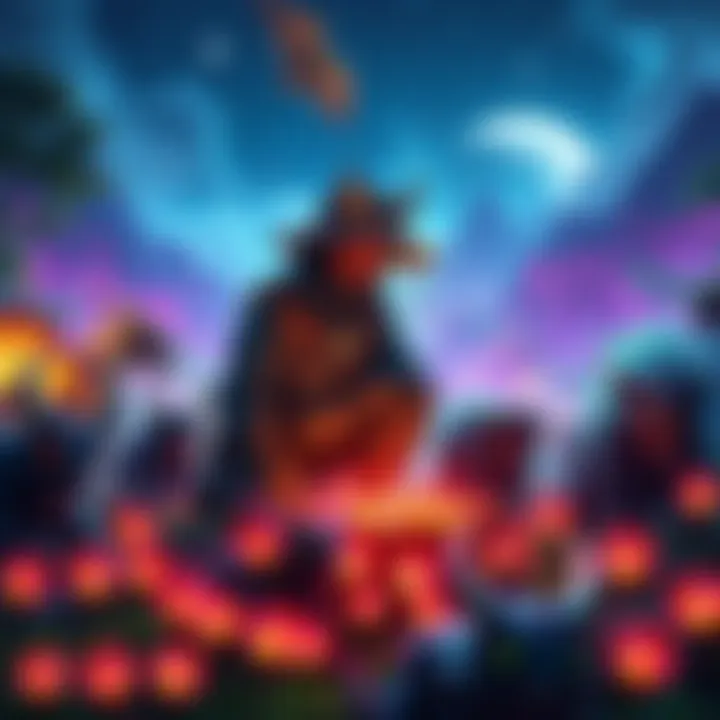A farmer collects glowing auras from defeated monsters in a vibrant landscape filled with magical creatures.