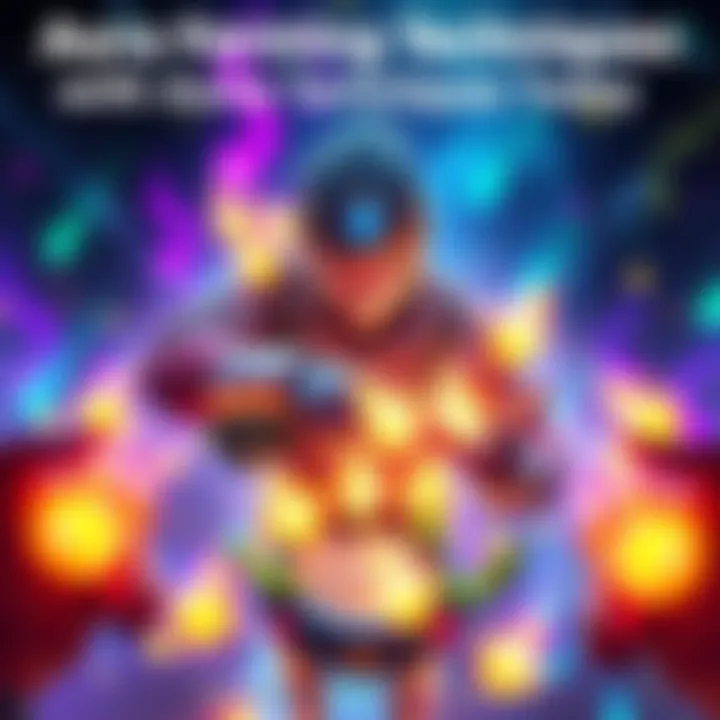 A character collecting glowing auras in a vibrant environment, surrounded by bright colors and dynamic elements.