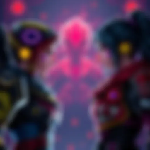 Aurelia and Nisha, two characters from Borderlands, facing each other with their unique skills highlighted in the background.