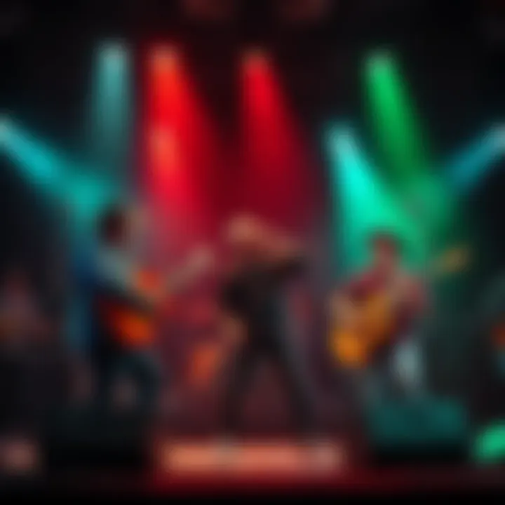 A group of musicians arguing on stage, representing tension in the Austin music community