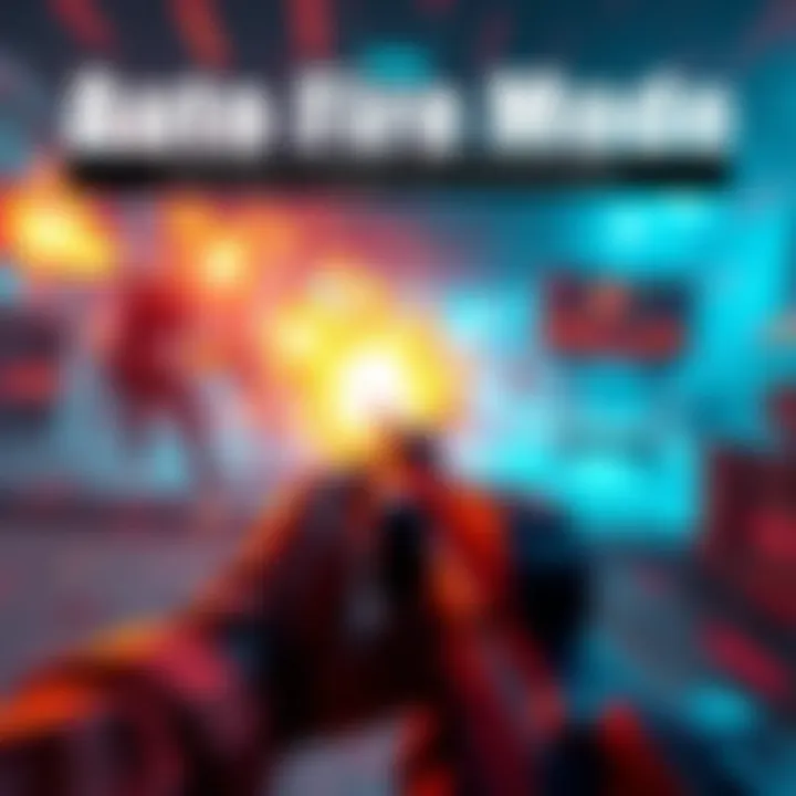 A player using auto fire mode in a shooting game, showing rapid gunfire and enemy targets on screen.