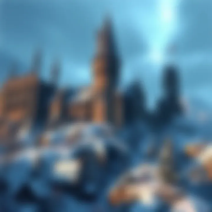 A detailed view of Avalanche's stunning recreation of Hogwarts, showcasing the iconic castle and its magical architecture, surrounded by a winter landscape.