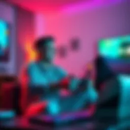A 37-year-old white man playing video games on a console in a cozy living room.