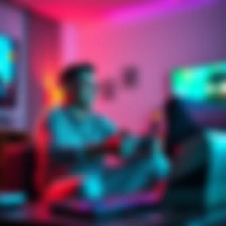 A 37-year-old white man playing video games on a console in a cozy living room.