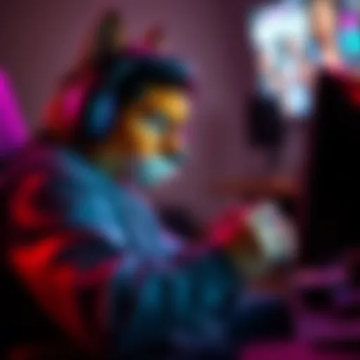 A Sable gamer focused on their screen, holding a game controller, showing determination and excitement while gaming.