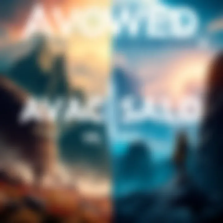 A split image showcasing scenes from Avowed on one side and The Outer Worlds 2 on the other, highlighting their unique art styles and settings.