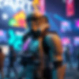 Player wearing awr-trooper armor at a live event, surrounded by colorful graphics and event atmosphere.