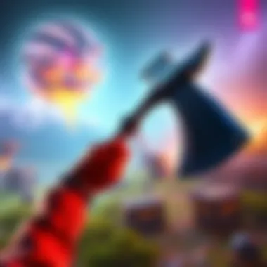 A player holding the Axe of Unreal in a vibrant gaming environment, showcasing it as a coveted reward for skill in Battle Royale and Reload modes.