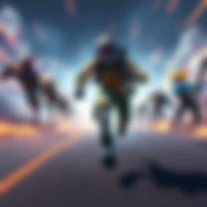 Character Axle running fast in PlayApex, surrounded by other legends showing varying speeds in a game-like environment