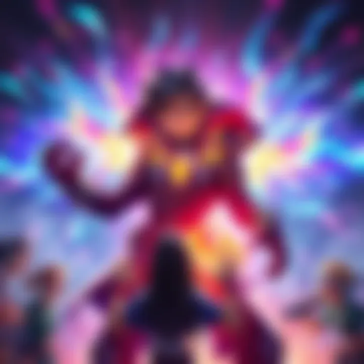 Axle using his ultimate ability A character named Axle unleashing a powerful ultimate ability with vibrant effects, surrounded by players reacting in surprise and concern.