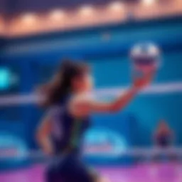 Ayeon showcasing her upgraded defense and strategic positioning on the court, ready to receive spikes during a competitive game.