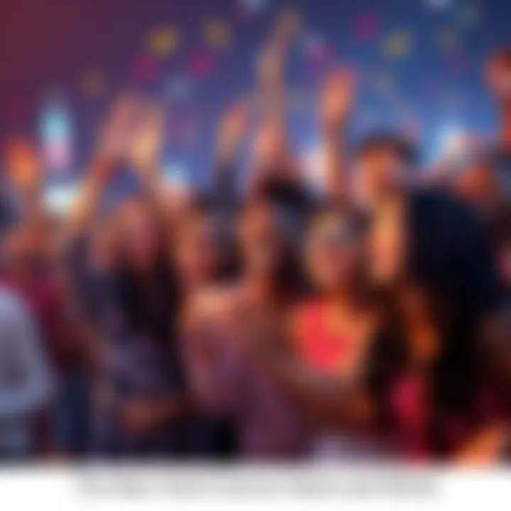 A group of diverse people enjoying and celebrating the Ayo trend together, showing excitement and joy