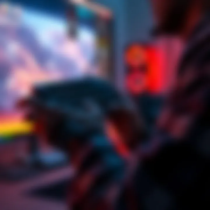 A gamer using an Azeron Cyborg keypad while playing a video game, showcasing its ergonomic design and customizable buttons.