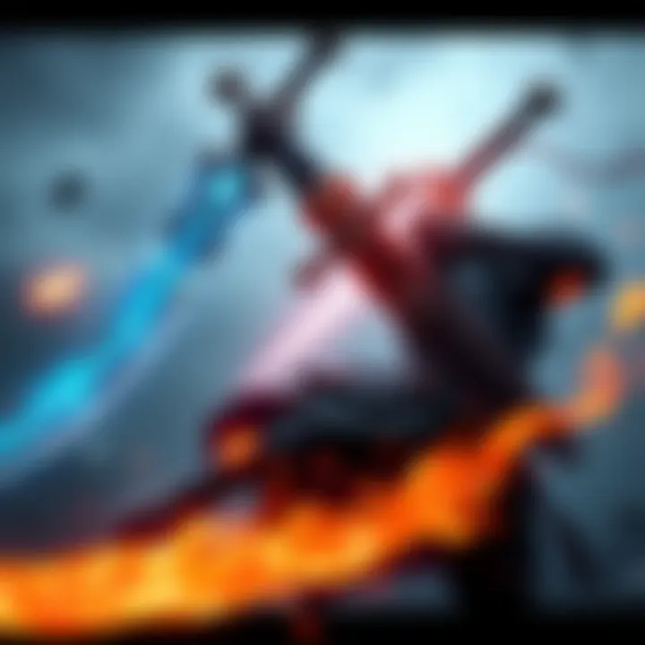 A comparison of Azure Dragon Glaive and Two Dragon Swords in a combat setting, showing their designs and features