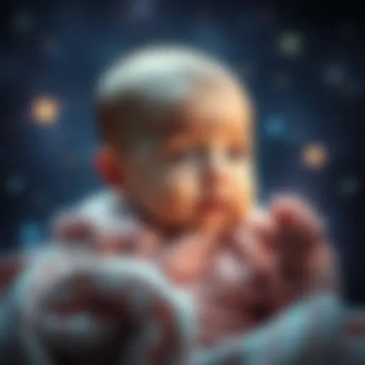 A baby surrounded by stars and galaxies, symbolizing the debate of age significance, with the name Orion glowing nearby.