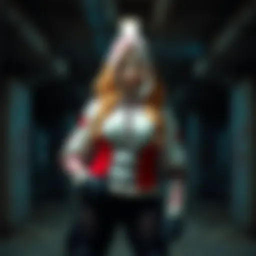 A person in a detailed Baby Jane Splicer costume posing in an underground location, showcasing the design inspired by a video game.